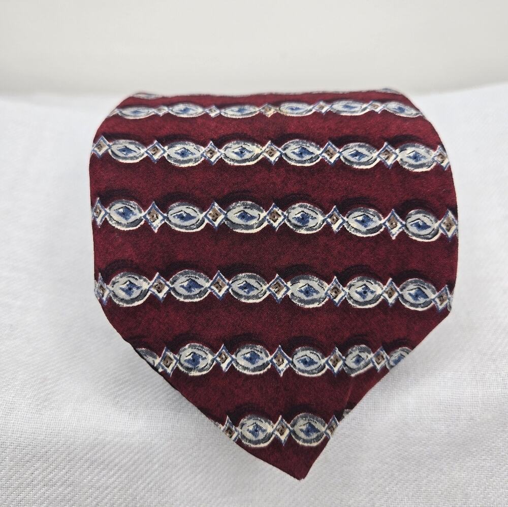 ZYLOS George Machado Burgundy Patterned Mens Classic Style Tie 100% Italian Silk